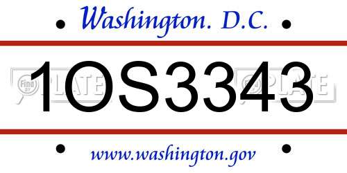 1OS3343 District Of Columbia License Plate