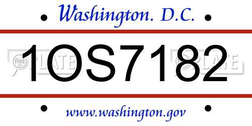1OS7182 District Of Columbia License Plate