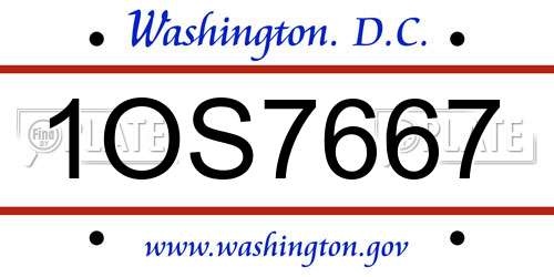 1OS7667 District Of Columbia License Plate