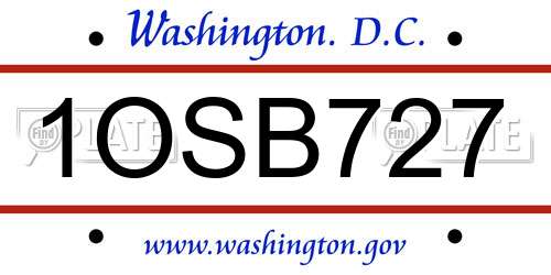 1OSB727 District Of Columbia License Plate