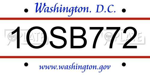1OSB772 District Of Columbia License Plate