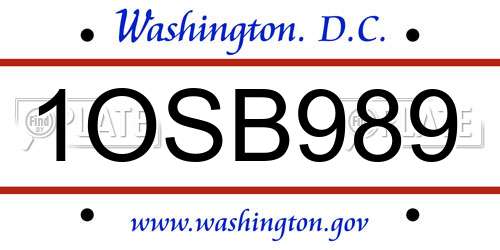 1OSB989 District Of Columbia License Plate