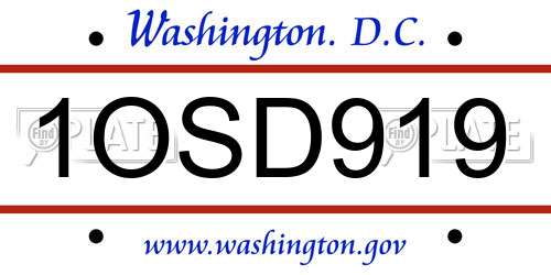 1OSD919 District Of Columbia License Plate