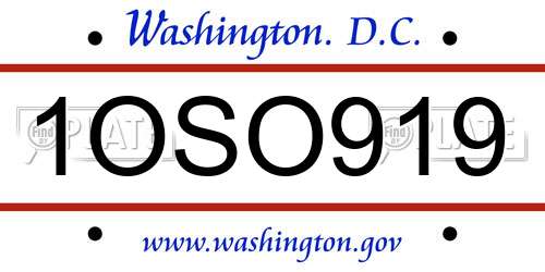 1OSO919 District Of Columbia License Plate