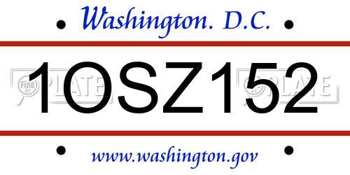 1OSZ152 District Of Columbia License Plate