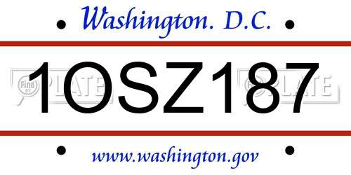 1OSZ187 District Of Columbia License Plate