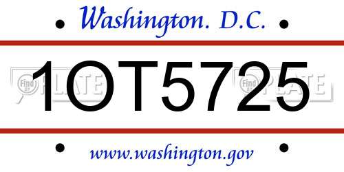 1OT5725 District Of Columbia License Plate