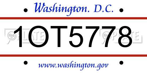 1OT5778 District Of Columbia License Plate