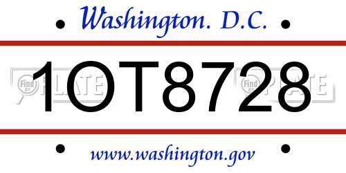 1OT8728 District Of Columbia License Plate
