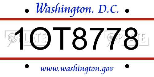1OT8778 District Of Columbia License Plate