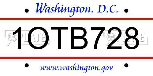 1OTB728 District Of Columbia License Plate