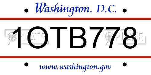 1OTB778 District Of Columbia License Plate