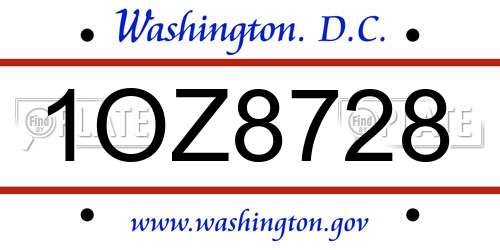 1OZ8728 District Of Columbia License Plate