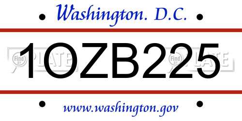 1OZB225 District Of Columbia License Plate