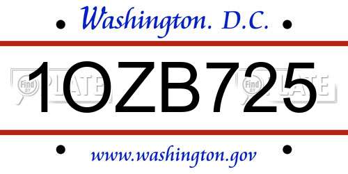 1OZB725 District Of Columbia License Plate