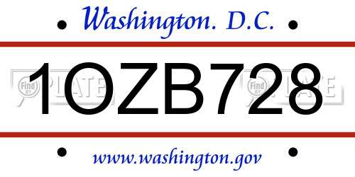 1OZB728 District Of Columbia License Plate