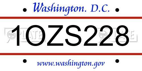 1OZS228 District Of Columbia License Plate