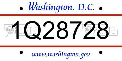 1Q28728 District Of Columbia License Plate