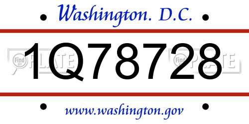 1Q78728 District Of Columbia License Plate