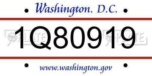 1Q80919 District Of Columbia License Plate