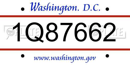 1Q87662 District Of Columbia License Plate