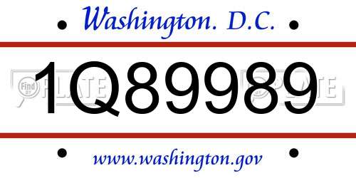 1Q89989 District Of Columbia License Plate