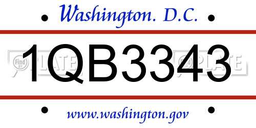 1QB3343 District Of Columbia License Plate