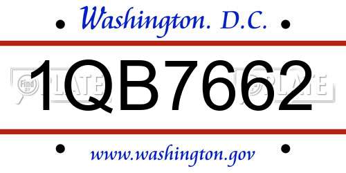 1QB7662 District Of Columbia License Plate