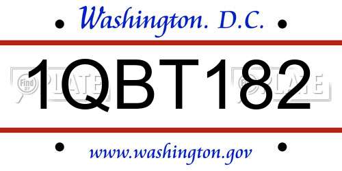 1QBT182 District Of Columbia License Plate