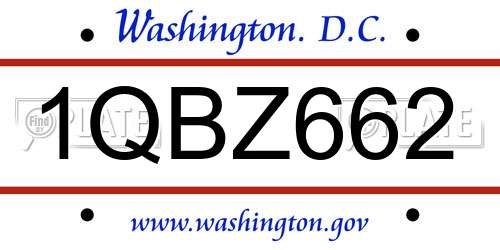 1QBZ662 District Of Columbia License Plate
