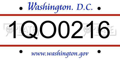 1QO0216 District Of Columbia License Plate