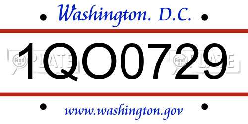 1QO0729 District Of Columbia License Plate
