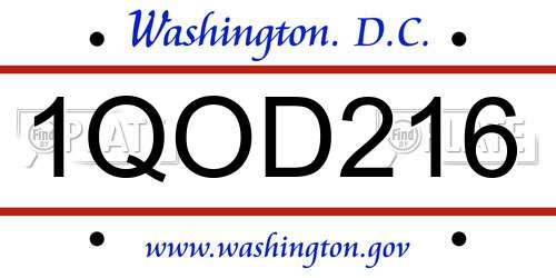 1QOD216 District Of Columbia License Plate