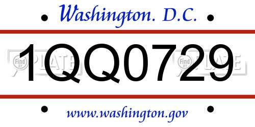 1QQ0729 District Of Columbia License Plate