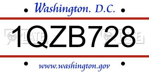 1QZB728 District Of Columbia License Plate