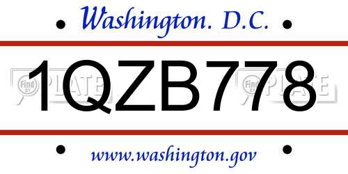 1QZB778 District Of Columbia License Plate