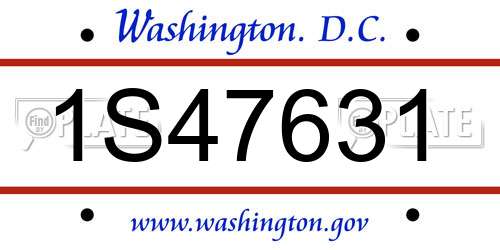 1S47631 District Of Columbia License Plate