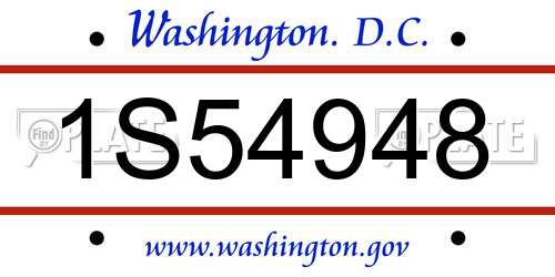 1S54948 District Of Columbia License Plate