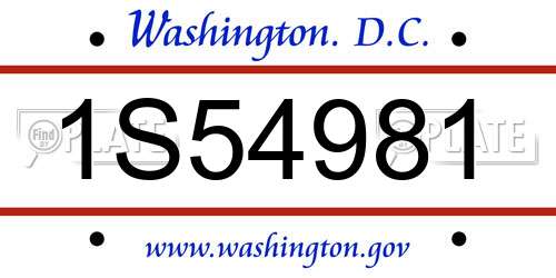 1S54981 District Of Columbia License Plate