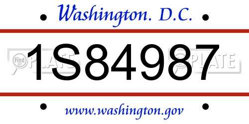 1S84987 District Of Columbia License Plate
