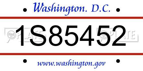 1S85452 District Of Columbia License Plate