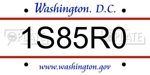 1S85R0 District Of Columbia License Plate