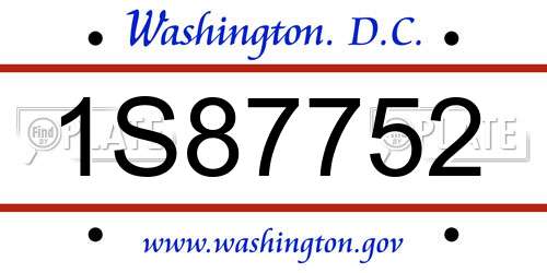 1S87752 District Of Columbia License Plate