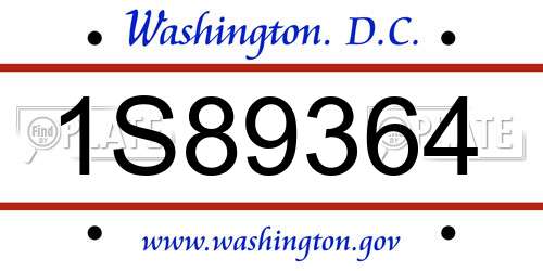 1S89364 District Of Columbia License Plate
