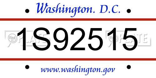 1S92515 District Of Columbia License Plate