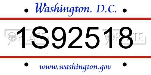 1S92518 District Of Columbia License Plate