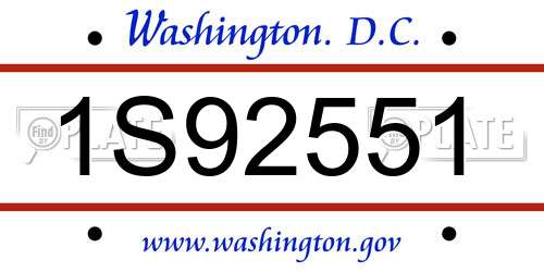 1S92551 District Of Columbia License Plate
