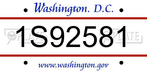 1S92581 District Of Columbia License Plate