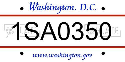 1SA0350 District Of Columbia License Plate