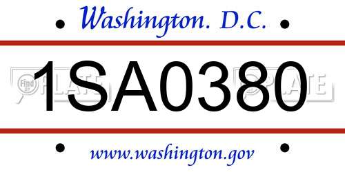 1SA0380 District Of Columbia License Plate